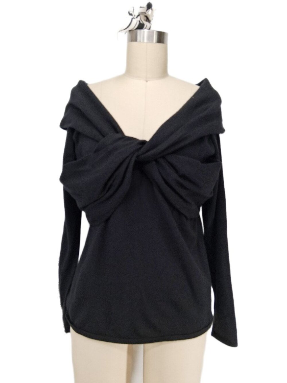 Ralph Lauren Black Label Cashmere Blend Off Shoulder Twist Knit Top Sweater SZ M